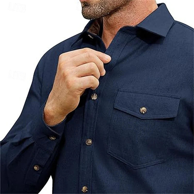 Men's dark blue everyday overshirt for layering through autumn and winter