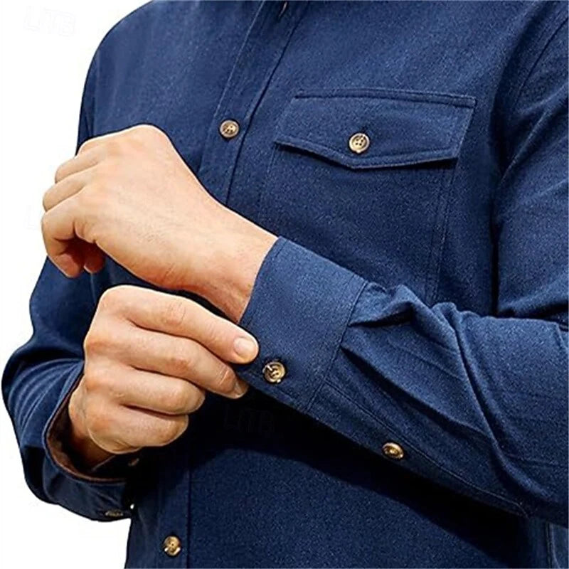 Men's dark blue everyday overshirt for layering through autumn and winter
