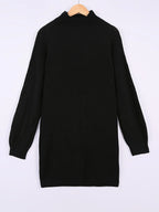 Women's apricot half-turtleneck ribbed dress