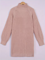 Women's burgundy half-turtleneck ribbed dress
