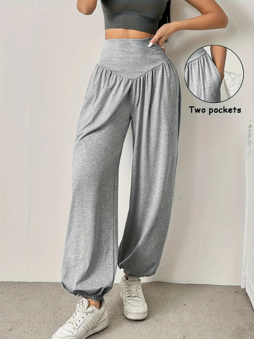 Women's light grey relaxed full-leg trousers for the autumn and winter season