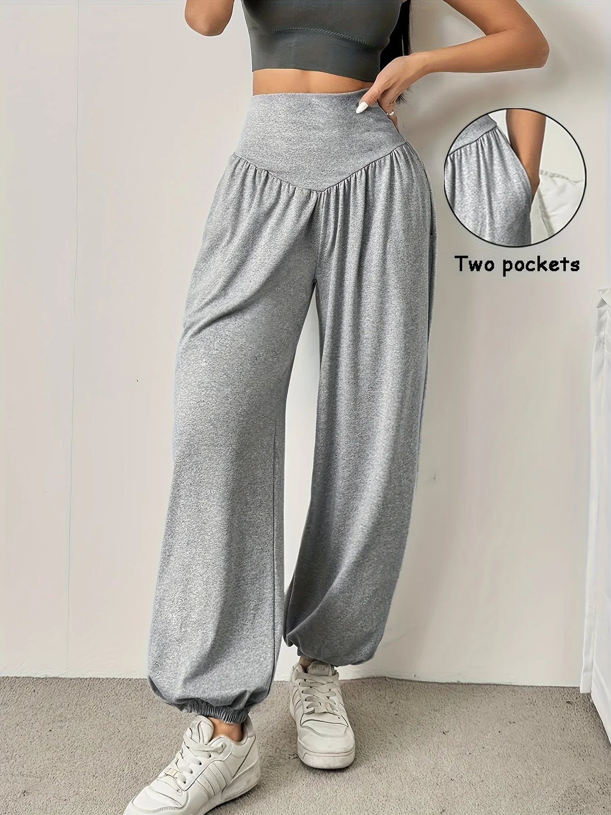 Women's light grey relaxed full-leg trousers for the autumn and winter season