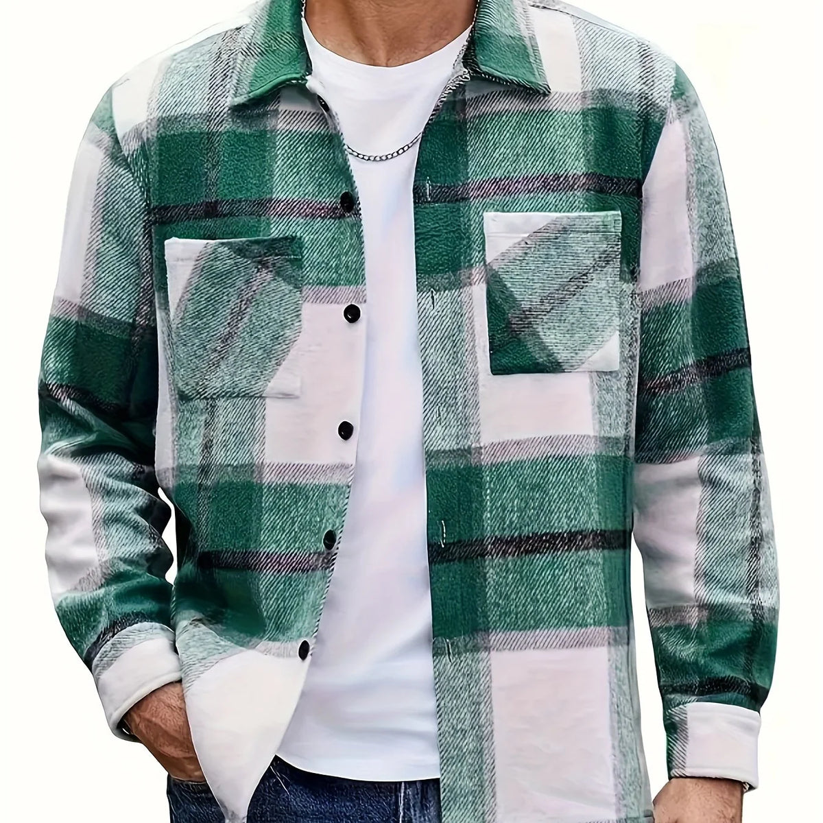 Men's olive green rugged overshirt