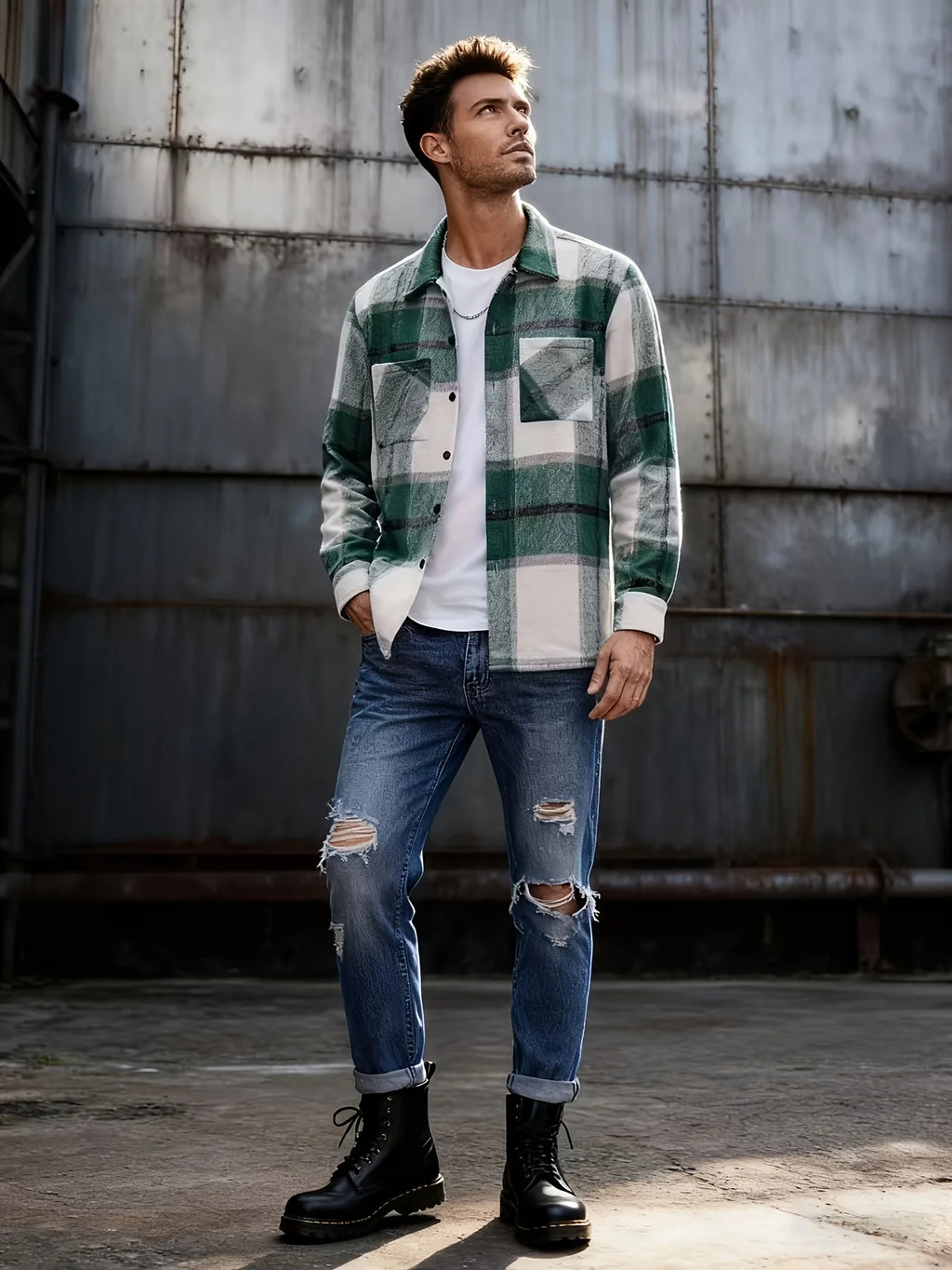 Men's olive green rugged overshirt