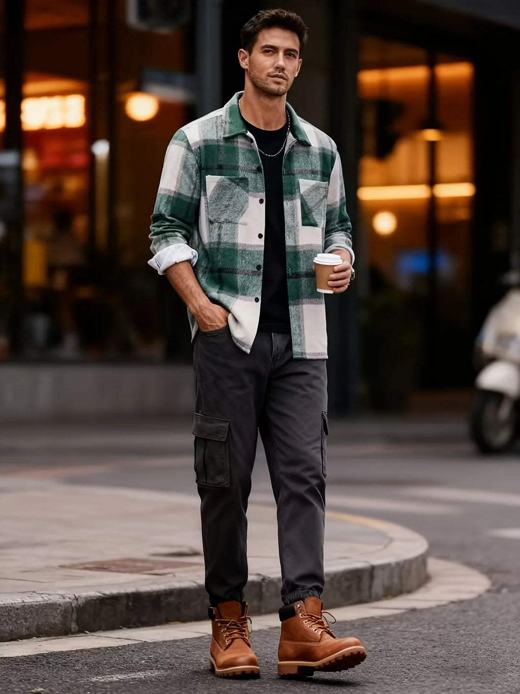 Men's olive green rugged overshirt