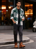 Men's olive green rugged overshirt