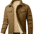 Men's coffee brown rugged snap-button utility jacket in autumn and winter