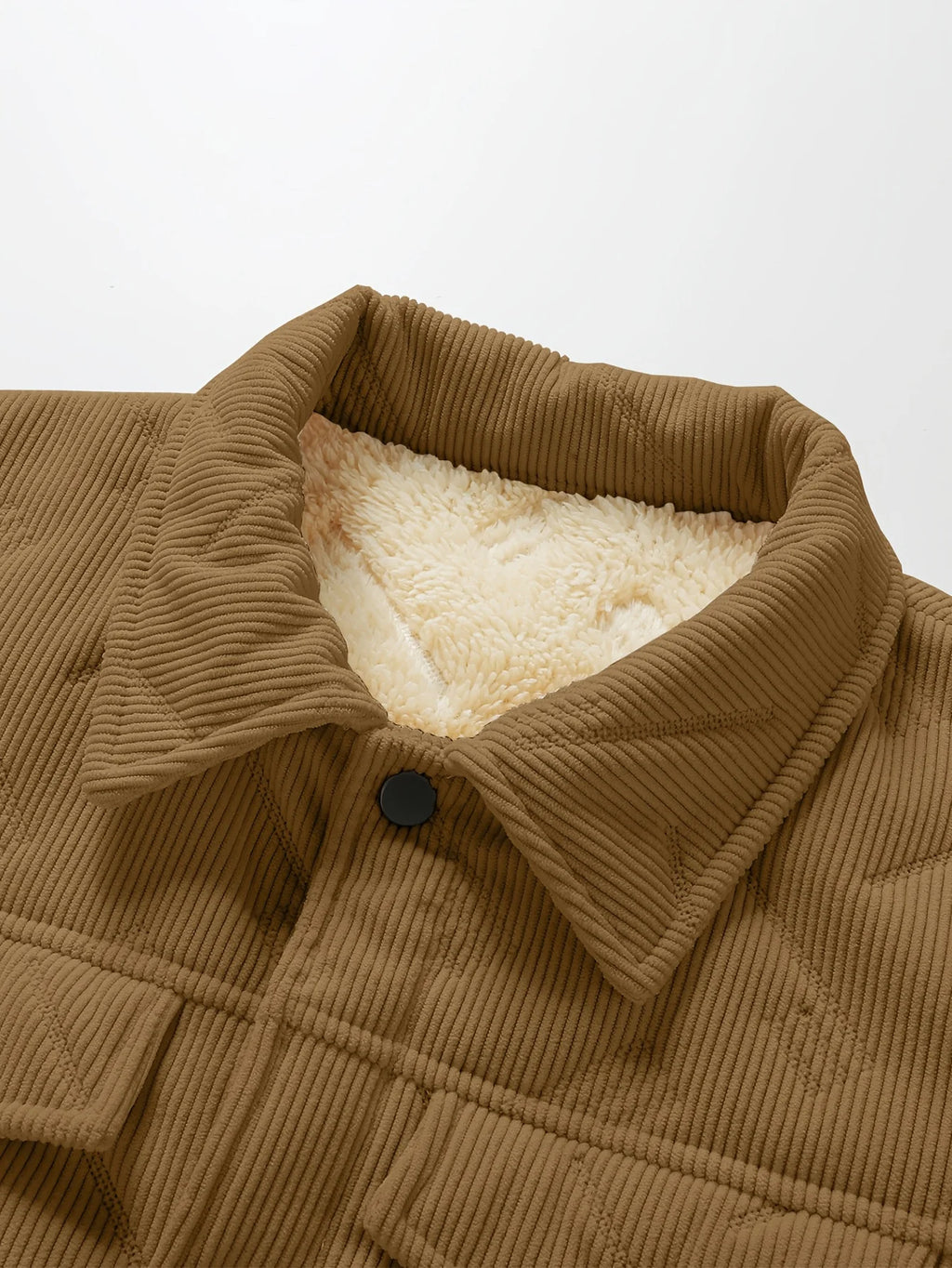 Men's coffee brown rugged snap-button utility jacket in autumn and winter