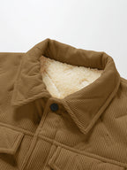 Men's coffee brown rugged snap-button utility jacket in autumn and winter