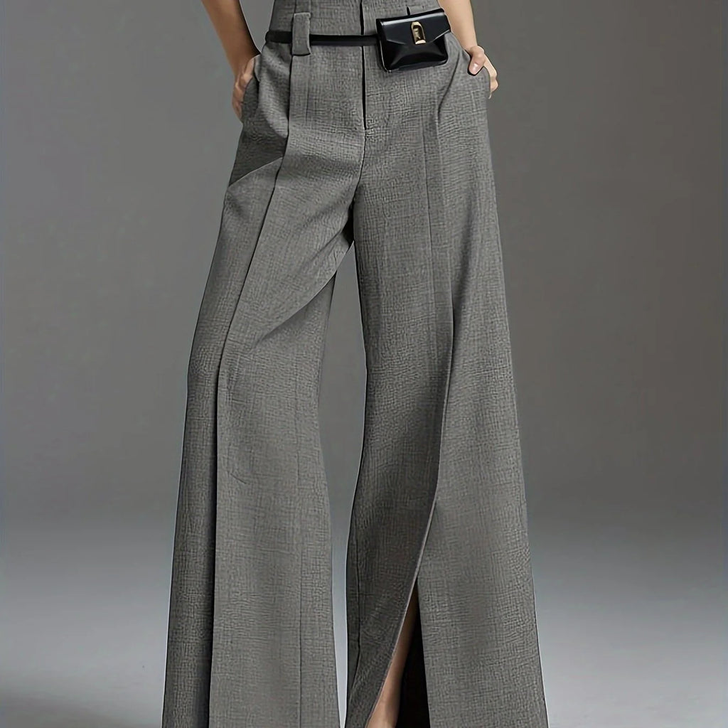 Women's grey wide-leg tailored trousers for autumn and winter layering