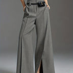 Women's grey wide-leg tailored trousers for autumn and winter layering