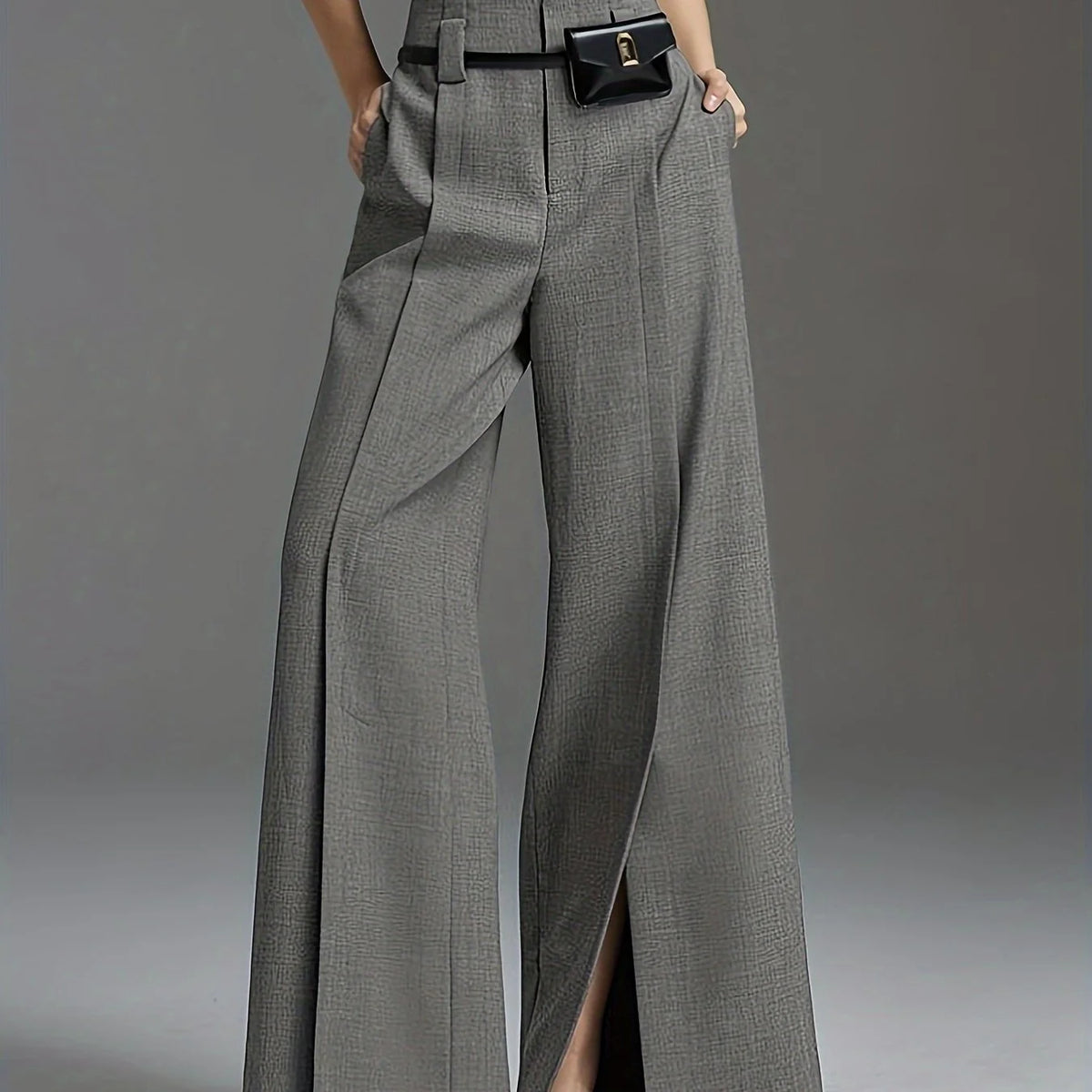 Women's grey wide-leg tailored trousers for autumn and winter layering