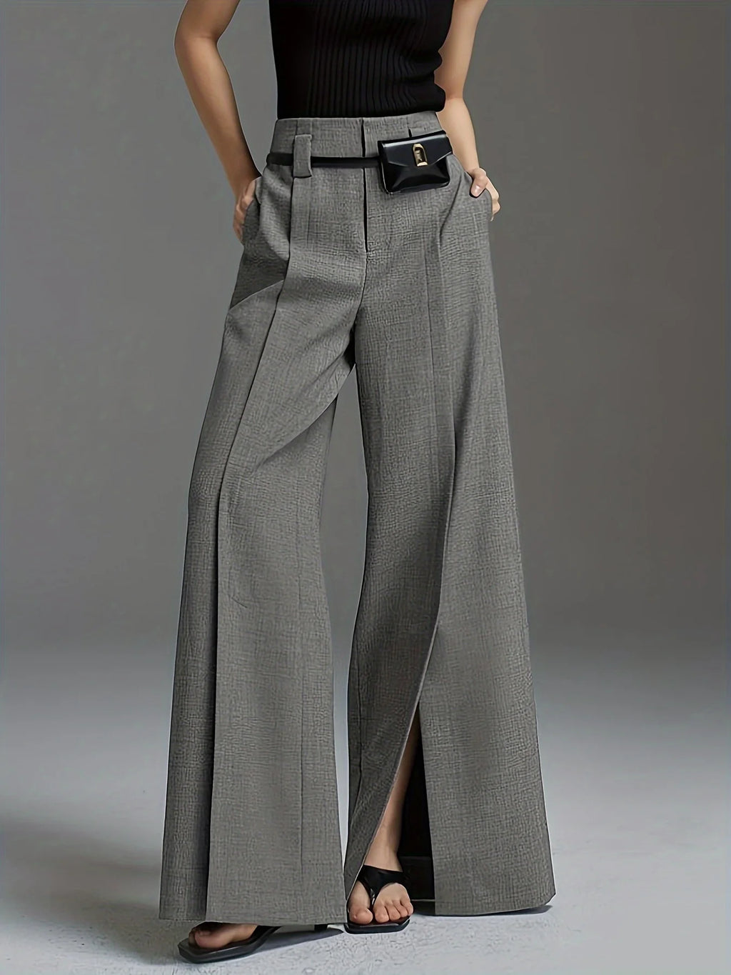 Women's grey wide-leg tailored trousers for autumn and winter layering