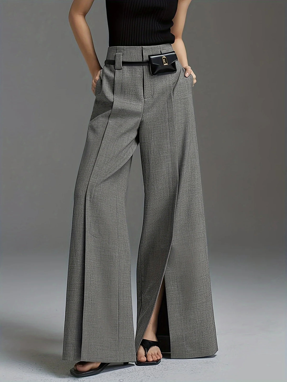 Women's grey wide-leg tailored trousers for autumn and winter layering