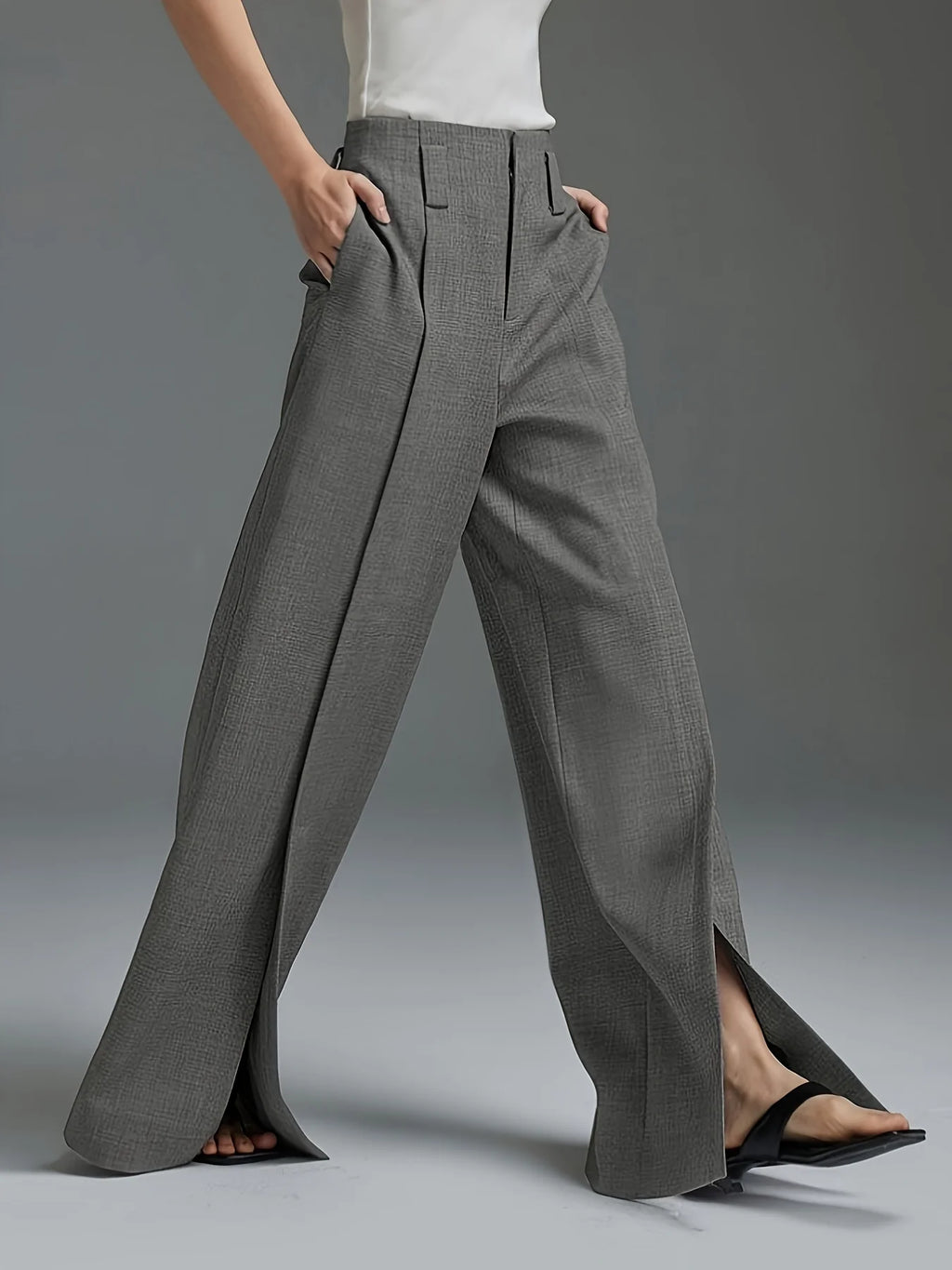 Women's khaki wide-leg tailored trousers for autumn and winter layering