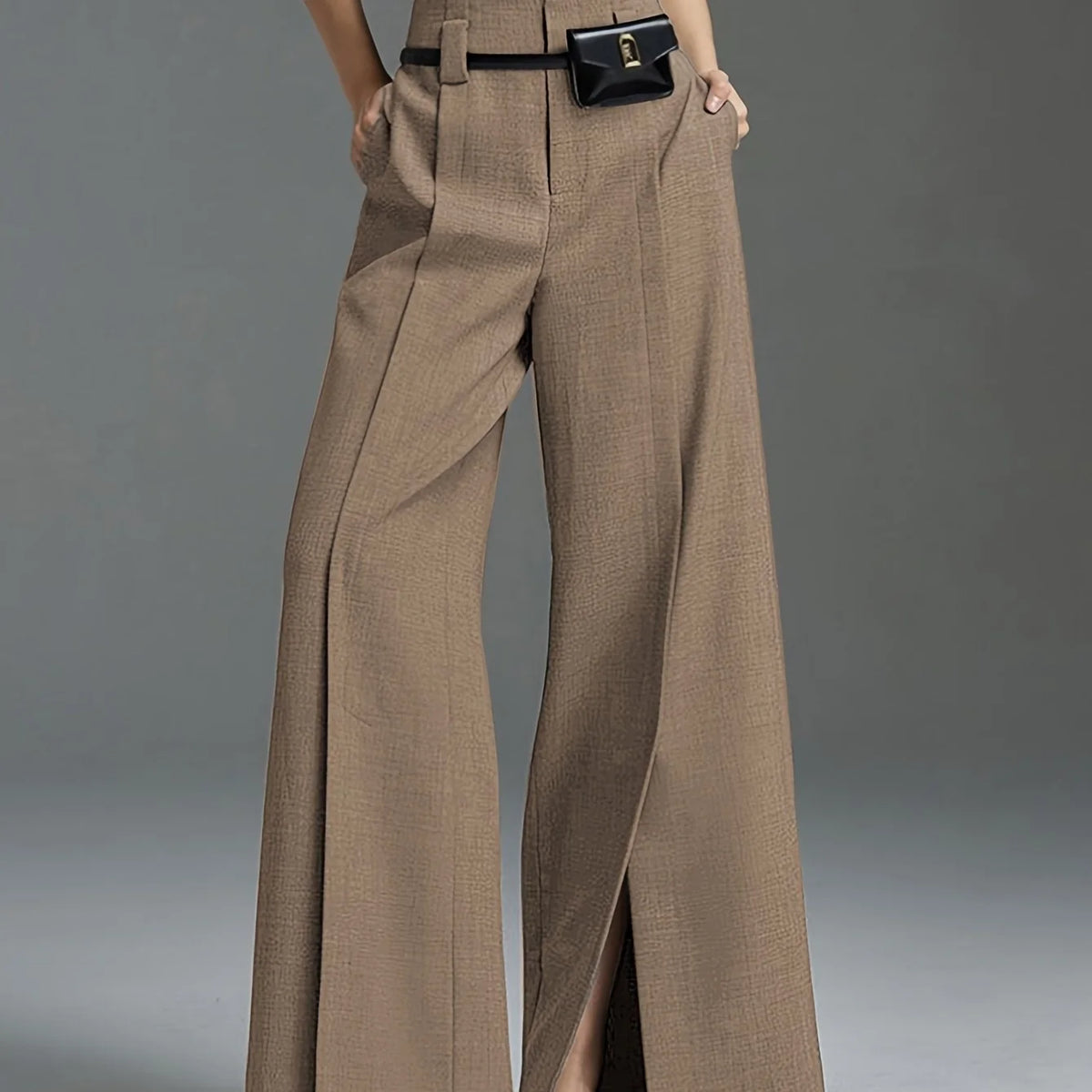 Women's khaki wide-leg tailored trousers for autumn and winter layering