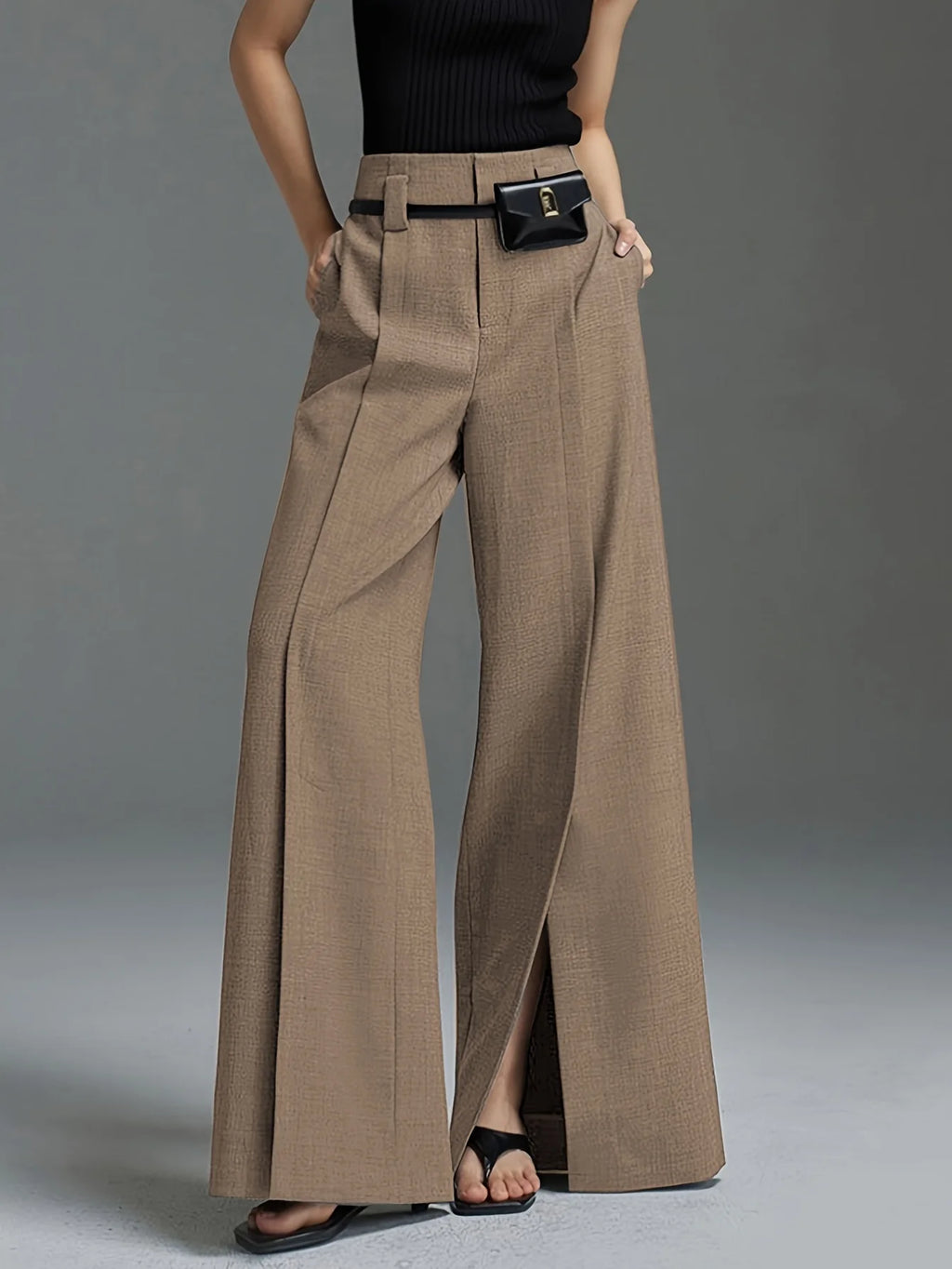 Women's navy wide-leg tailored trousers for autumn and winter layering