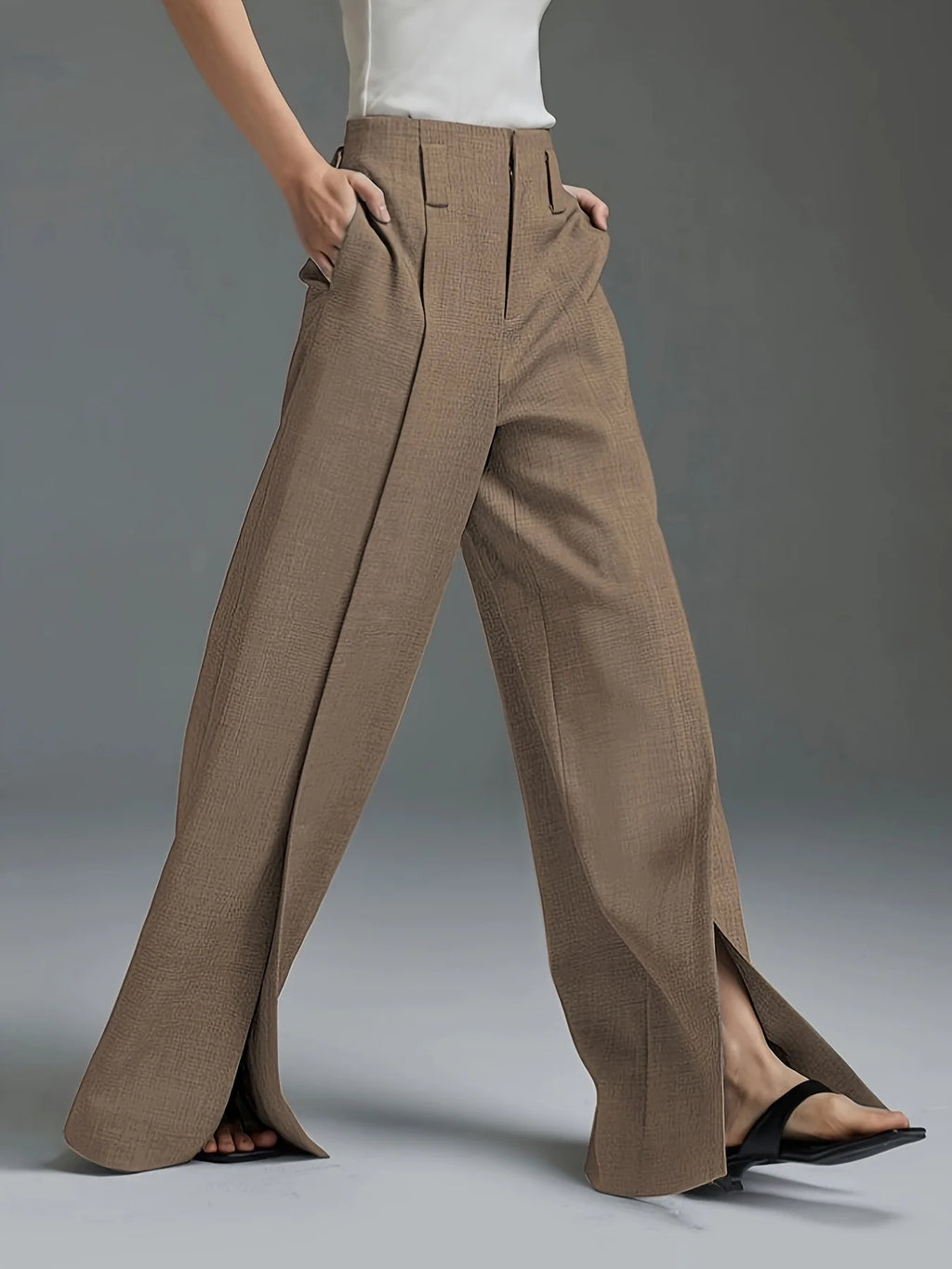 Women's navy wide-leg tailored trousers for autumn and winter layering