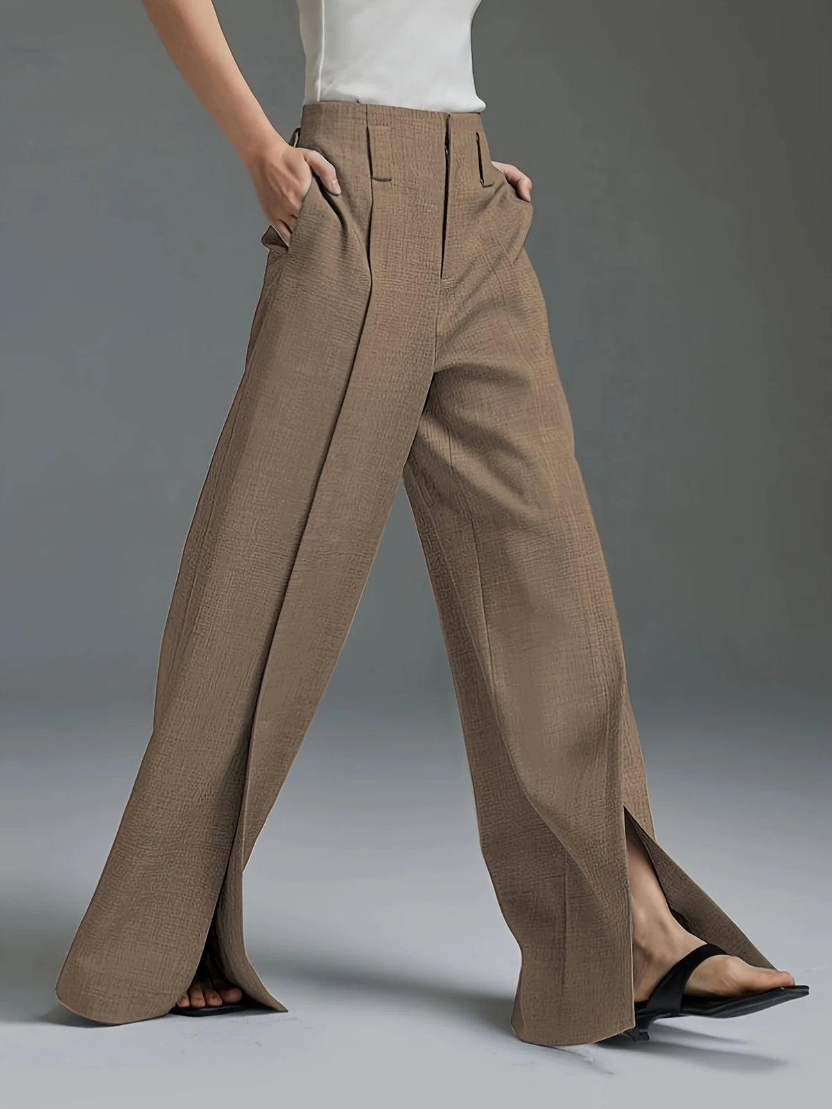 Women's navy wide-leg tailored trousers for autumn and winter layering