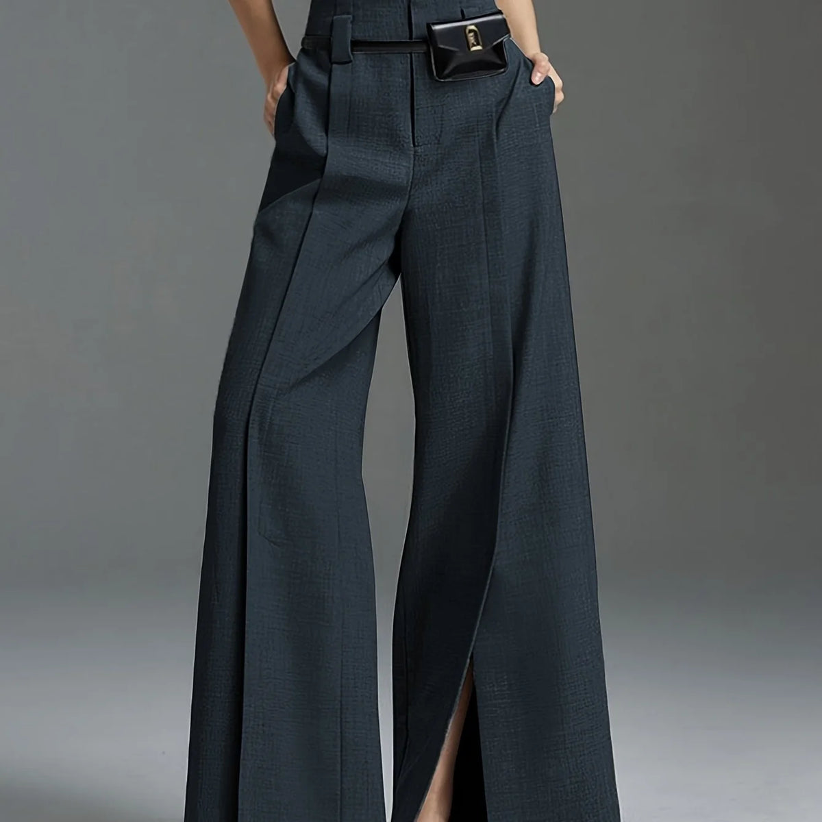 Women's navy wide-leg tailored trousers for autumn and winter layering
