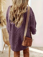 Women's purple relaxed cable knit jumper dress for autumn and winter
