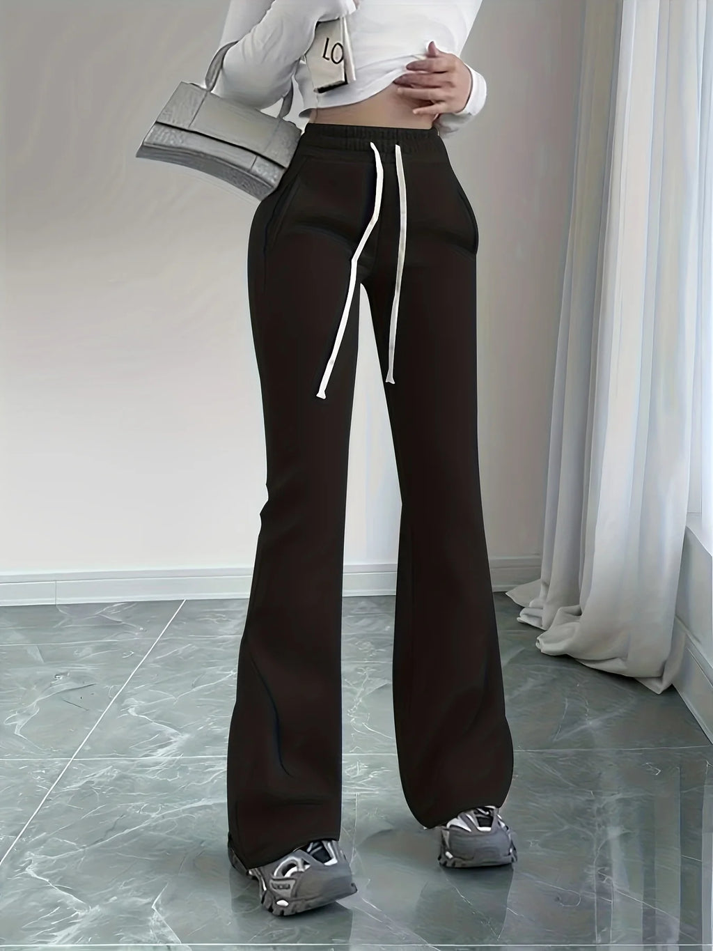 Women's space gray high-waist flared trousers