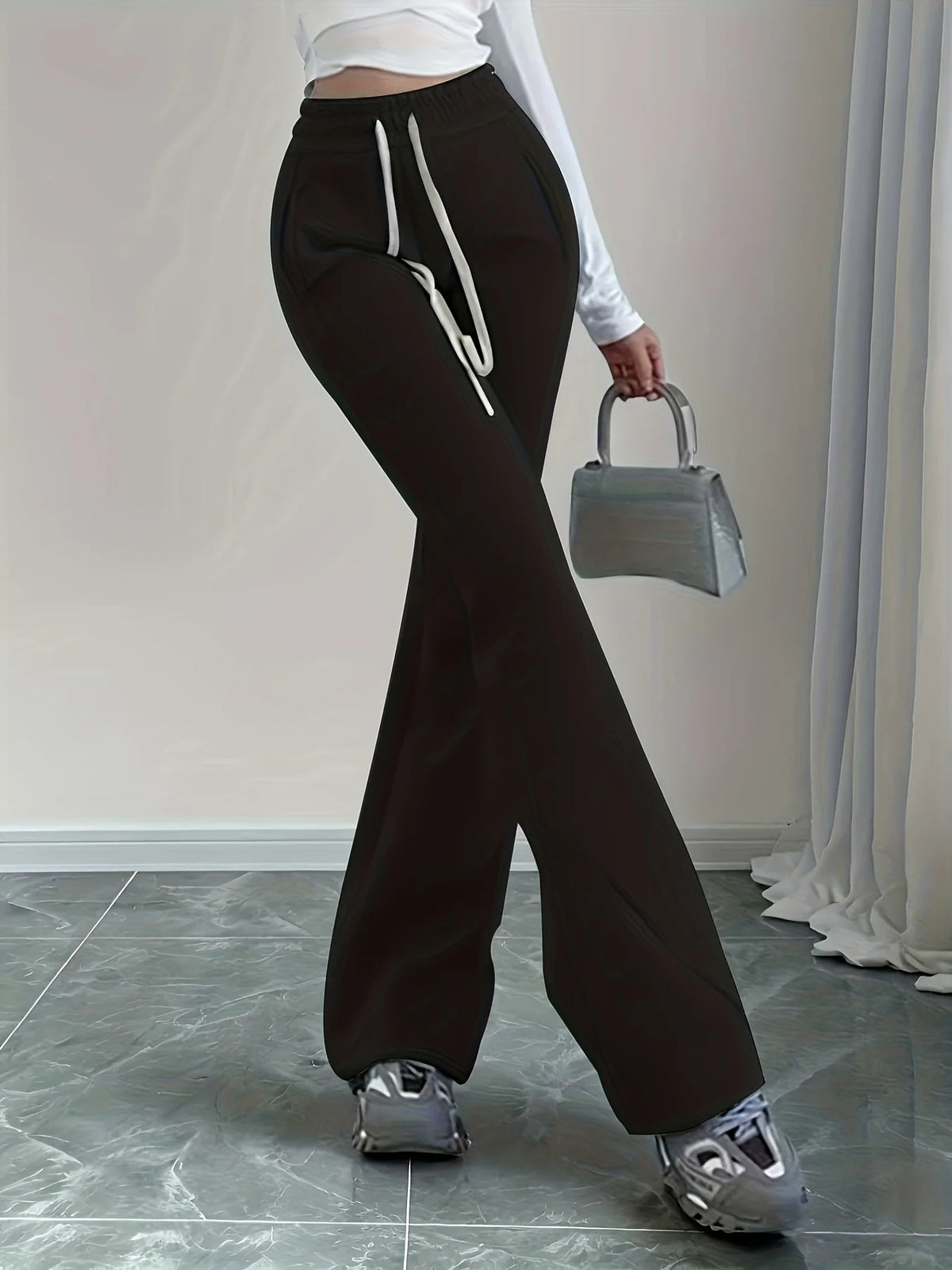 Women's space gray high-waist flared trousers