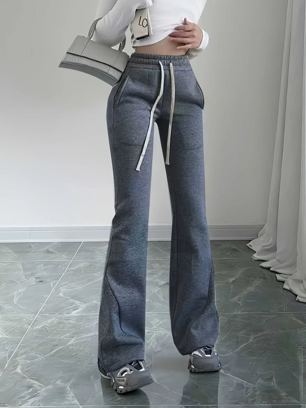 Women's space gray high-waist flared trousers
