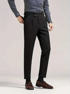 Men's black single-pleat trousers for chilly autumn and winter days