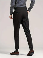 Men's navy single-pleat trousers for chilly autumn and winter days