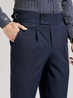 Men's navy single-pleat trousers for chilly autumn and winter days