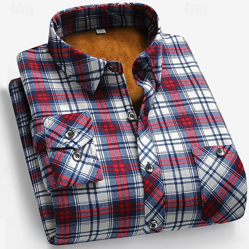 Men's yellow brushed checked shirt for chilly autumn and winter days