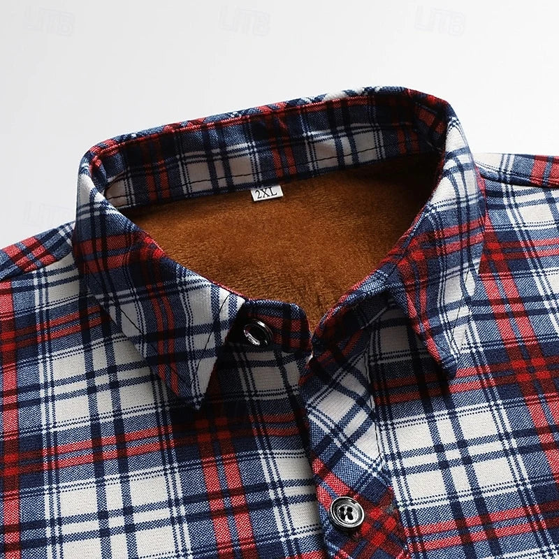 Men's red brushed checked shirt for chilly autumn and winter days