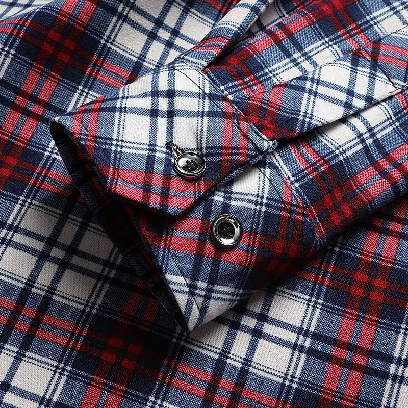 Men's red brushed checked shirt for chilly autumn and winter days
