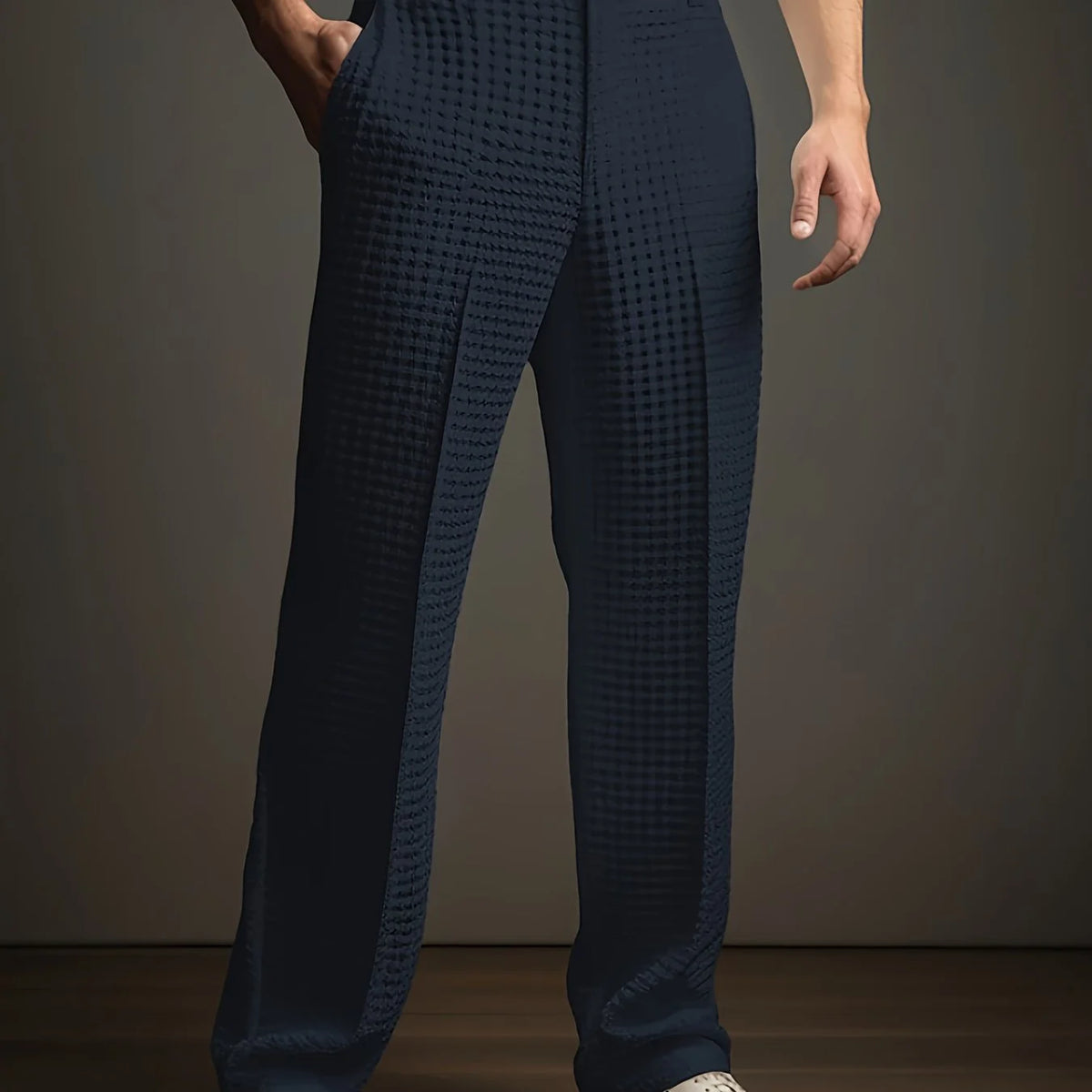Men's navy straight-leg trousers