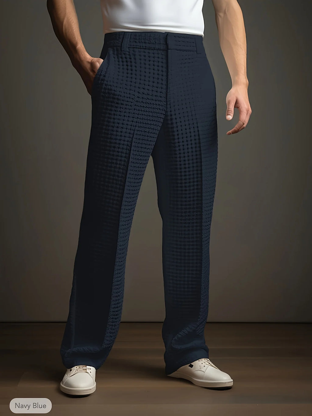 Men's navy straight-leg trousers