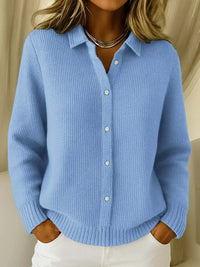 Women's Button-Front Cardigan with Collar and Cuffs for Winter
