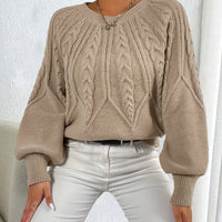 Women's Cropped Cable Knit Jumper with Lantern Sleeves for Winter
