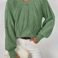 Women's matcha cropped cable knit jumper with ribbed crew neck