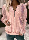 Women's pink cable knit half-zip jumper for autumn and winter wear