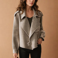 Women's Cropped Biker Jacket with Wide Collar for Winter Wear