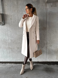 Women's Double-Breasted Longline Coat with Button Detail