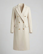 Women's khaki double-breasted longline coat with button detail