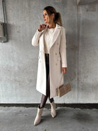 Women's khaki double-breasted longline coat with button detail