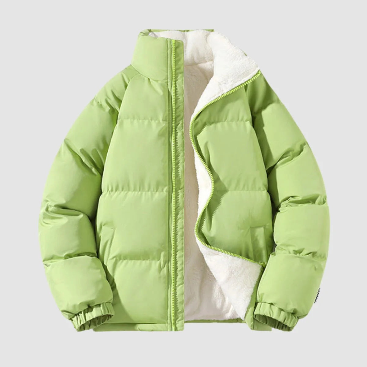Women's black hooded puffer jacket with fleece lining for cold days