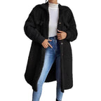 Women's black longline teddy coat with side pockets for autumn wear
