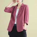 Women's brick red notch lapel blazer with patch pockets for cold days
