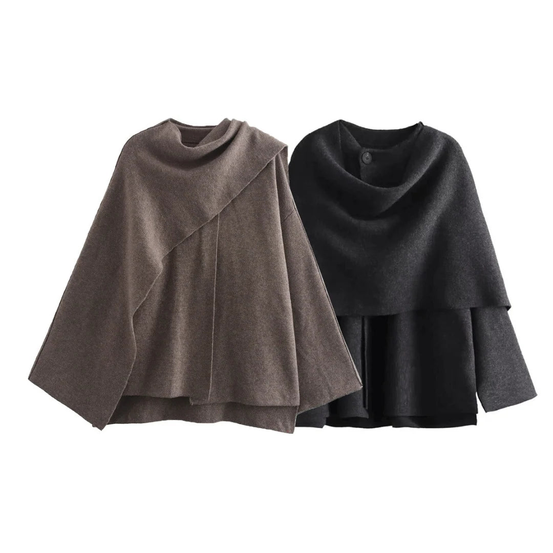 Women's oversized textured cape coat for autumn and winter wear