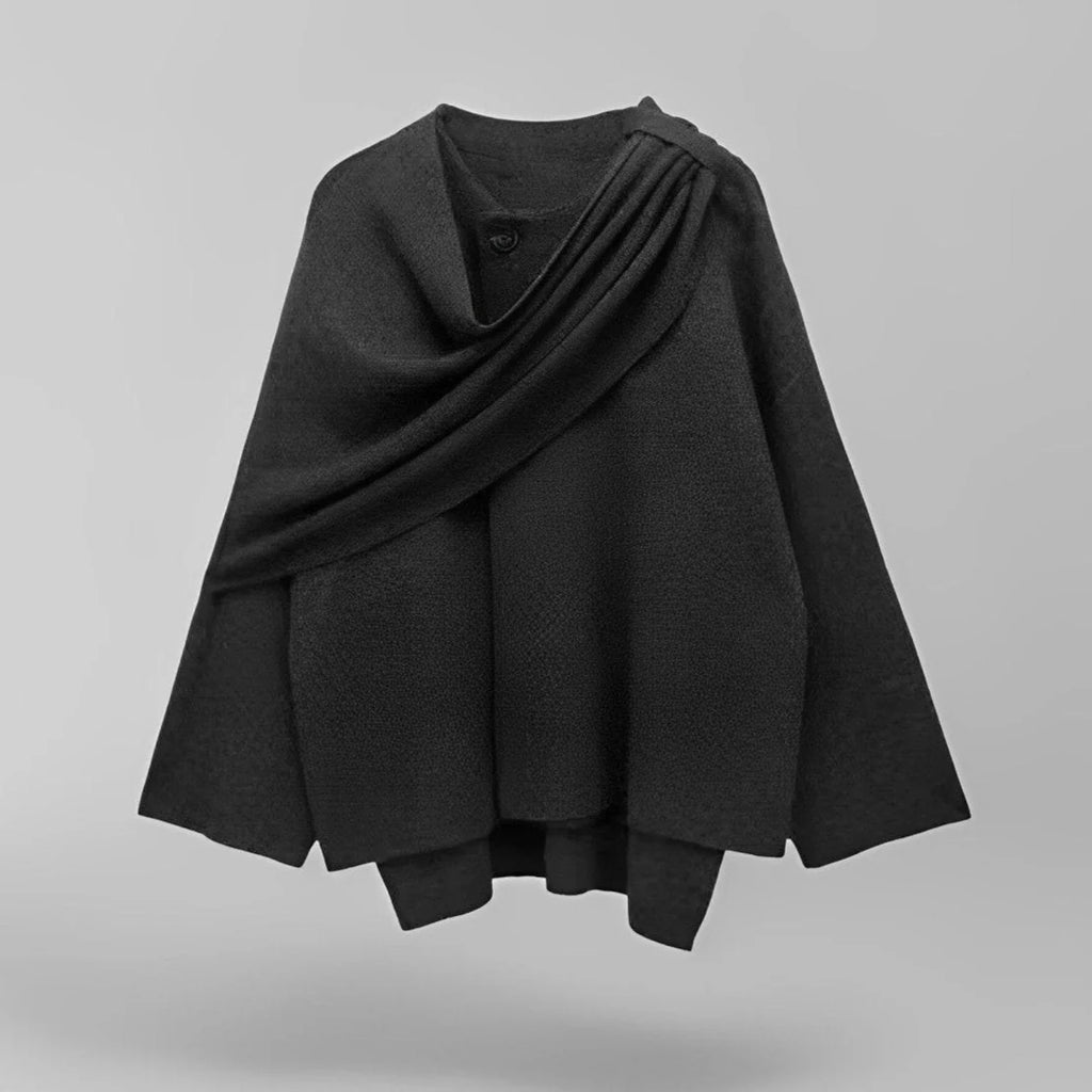 Women's dark grey oversized textured cape coat for autumn and winter wear