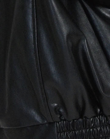 Women's black oversized leather jacket with collar for the season